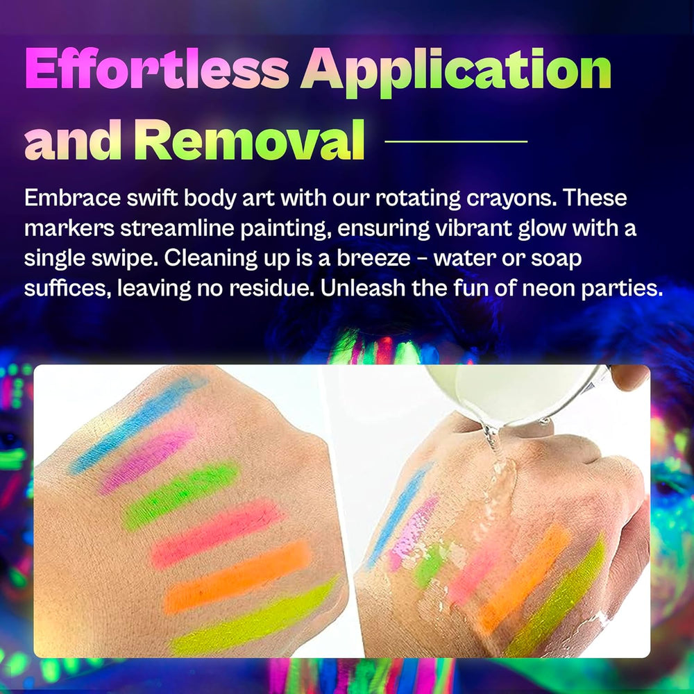 Neon Glow In The Dark UV Paint Crayons & Face Paint Kit